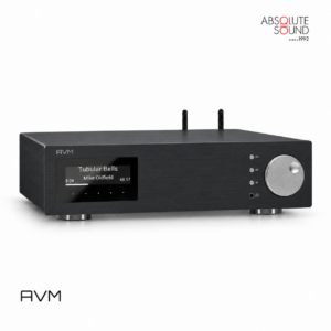 AVM AS 2.3 streaming amplifier in the black finish, with display and volume knob