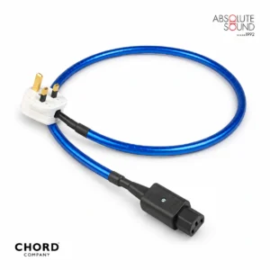Chord Company Clearway power cable, blue, with a UK mains plug and an IEC C13 connector