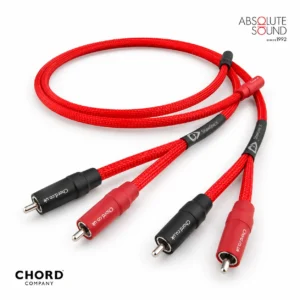Chord Company Shawline X RCA interconnect, a pair of red cables with red and black RCA plugs