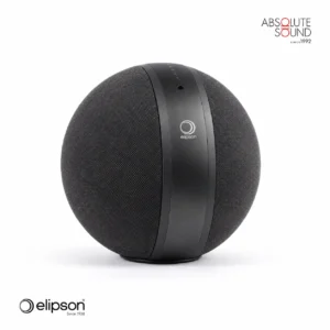 Elipson W35 spherical connected speaker in dark grey fabric with a black band