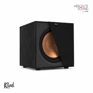 Klipsch R-101SW powered subwoofer in black, with a copper front-firing driver.