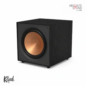 Klipsch R-121SW powered subwoofer in black, with a copper front-firing driver.
