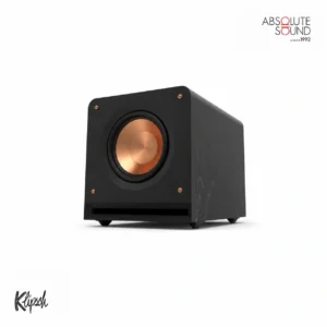 Klipsch RP-1000SW powered subwoofer in black, with a copper front-firing driver.
