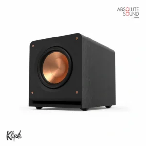 Klipsch RP-1200SW powered subwoofer in black, with a copper front-firing driver.
