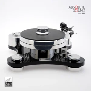 Transrotor ZET 1 turntable with a polished black acrylic chassis and chrome platter
