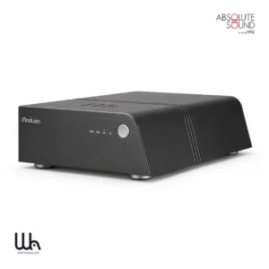 Wattson Audio Madison Amplifier in dark grey, a low wedge-shaped chassis with input selector buttons on the front.